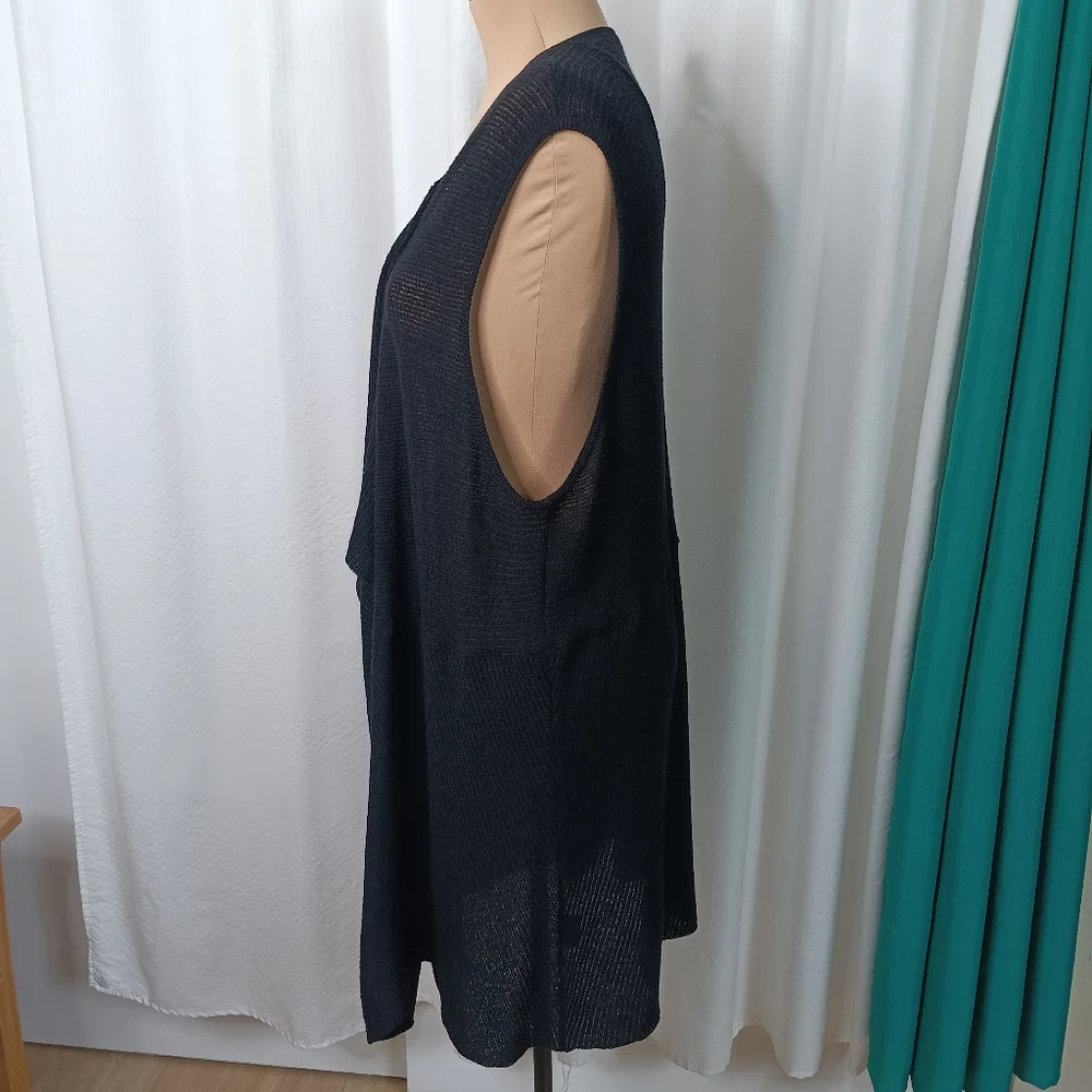 SOLD Eileen Fisher Woman Sz 3X Black Italian Wool Waterfall Open Front Vest - Picture 4 of 6